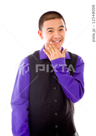 model isolated on plain background thinking 12548006