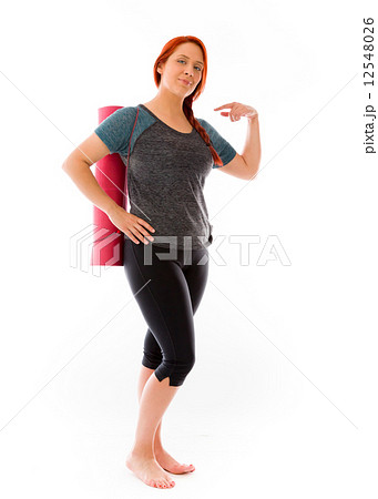 model isolated on plain background pointing to herself model isolated on plain background pointing to herself 12548026