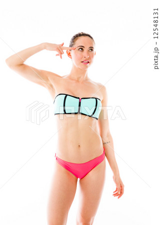 model isolated on plain background hand gesture gun 12548131