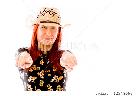 model isolated on plain background fingers pointing to camera model isolated on plain background fingers pointing to camera 12548666