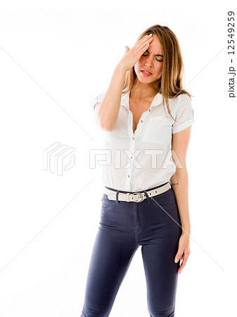 model isolated on plain background confused headache model isolated on plain background confused headache 12549259