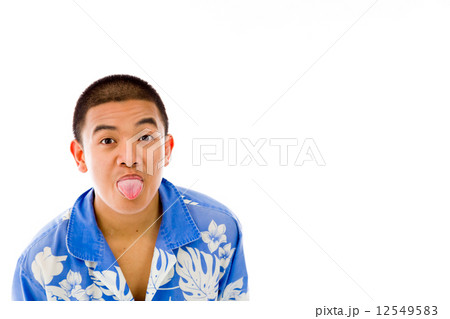 model isolated on plain background face sticking tongue out 12549583