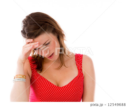 model isolated on plain background ashamed hiding face in hand model isolated on plain background ashamed hiding face in hand 12549688