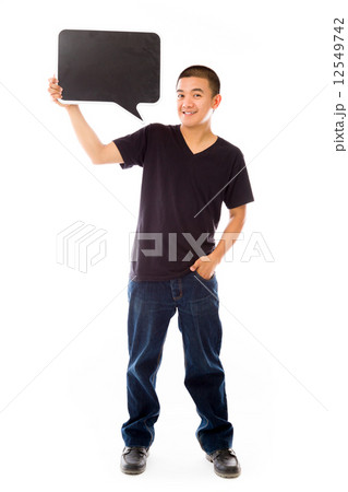 model isolated on white holding a sign 12549742