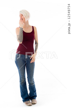 model isolated on plain background tired bored yawning model isolated on plain background tired bored yawning 12549754