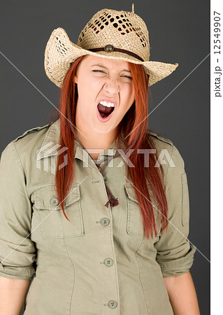 model isolated on plain background furious screaming 12549907