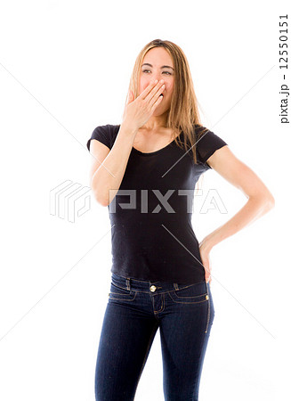 model isolated on plain background tired bored yawning model isolated on plain background tired bored yawning 12550151