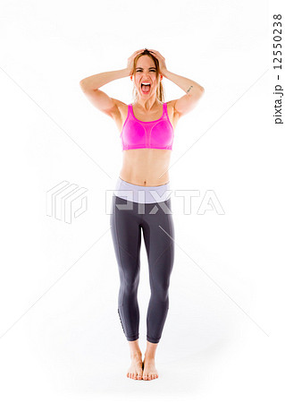 model isolated on plain background stressed upset pulling hairs model isolated on plain background stressed upset pulling hairs 12550238