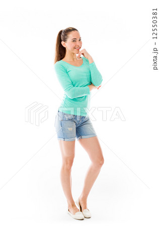 model isolated on plain background thinking 12550381
