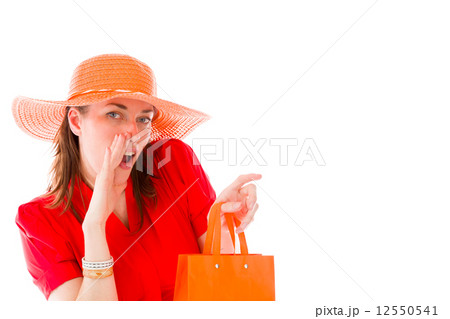 model isolated on plain background calling shouting model isolated on plain background calling shouting 12550541
