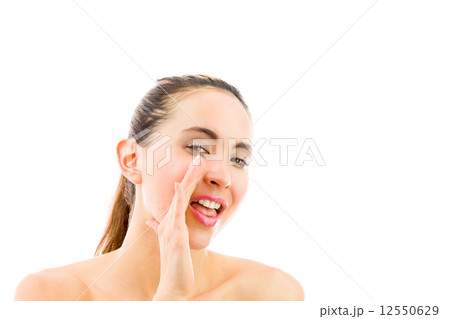 model isolated on plain background calling shouting model isolated on plain background calling shouting 12550629