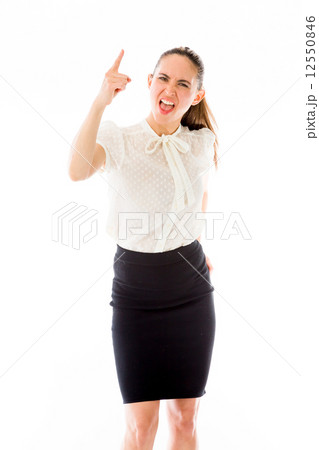model isolated on plain background nagging scolding with finger 12550846