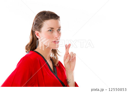 model isolated with fingers crossed for luck 12550853