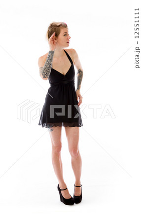 model isolated on plain background listening paying attention 12551111