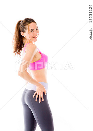 model isolated on plain background back turning around 12551124