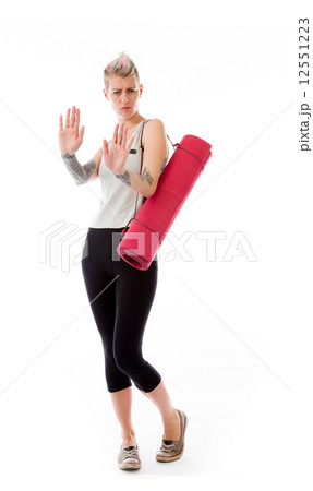 model isolated on plain background stop sign with hands model isolated on plain background stop sign with hands 12551223