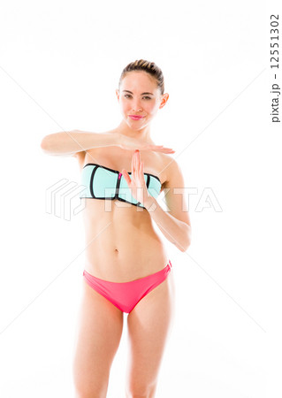 model isolated on plain background hand gesture break sign 12551302