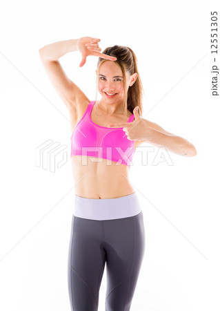 model isolated on plain background hand gesture framing focusing model isolated on plain background hand gesture framing focusing 12551305