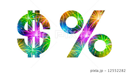 Set of signs, dollar and percent, firework 12552282