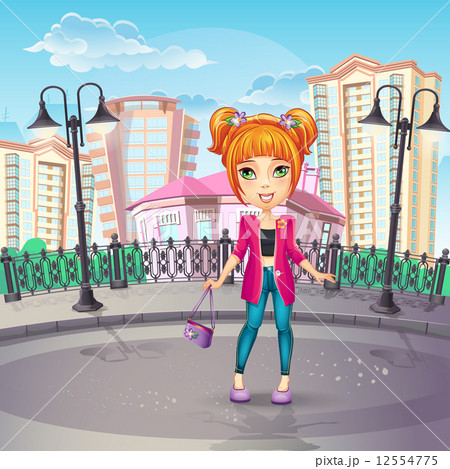Image of the city promenade with a teen girl 12554775