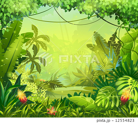 Illustration jungle with red flowers Illustration jungle with red flowers 12554823