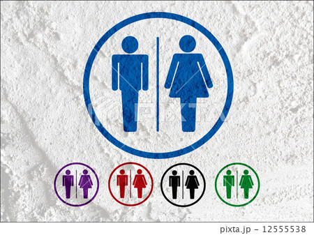 Restroom icon and Pictogram Man Woman Sign on Cement wall textur 12555538