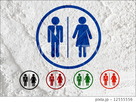 Restroom icon and Pictogram Man Woman Sign on Cement wall textur 12555556