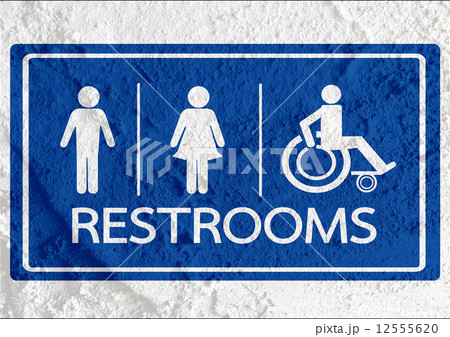Restroom icon and Pictogram Man Woman Sign on Cement wall textur Restroom icon and Pictogram Man Woman Sign on Cement wall textur 12555620