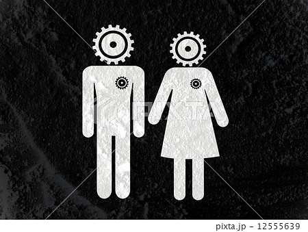 Restroom icon and Pictogram Man Woman Sign on Cement wall textur 12555639