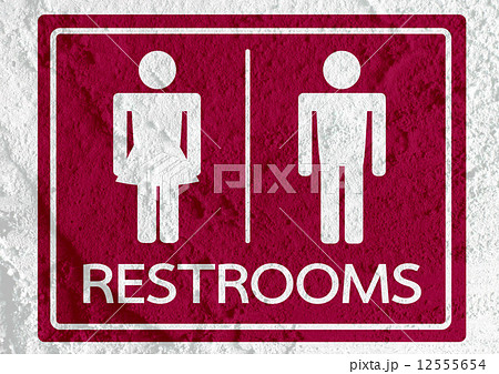 Restroom icon and Pictogram Man Woman Sign on Cement wall textur Restroom icon and Pictogram Man Woman Sign on Cement wall textur 12555654