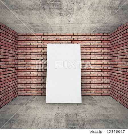 White blank banner in empty room interior with brick walls White blank banner in empty room interior with brick walls 12556047