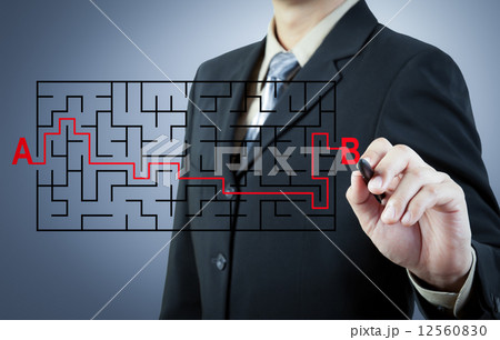 Businessman finding the solution from A to B Businessman finding the solution from A to B 12560830