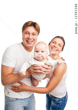 Happy family with the kid over white background Happy family with the kid over white background 12561388