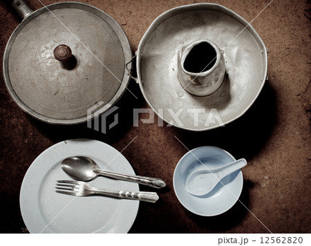 Old and dirty aluminum ware with grunge background. Old and dirty aluminum ware with grunge background. 12562820