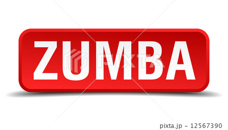Zumba red 3d square button isolated on white Zumba red 3d square button isolated on white 12567390