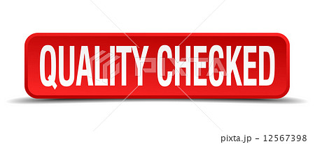 quality checked red 3d square button isolated on white quality checked red 3d square button isolated on white 12567398