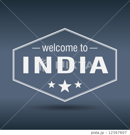 welcome to India hexagonal white vintage label 12567607