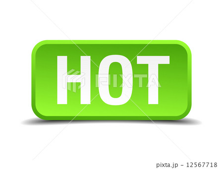 Hot green 3d realistic square isolated button 12567718