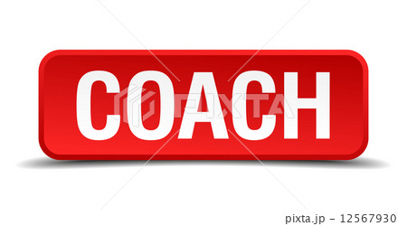 Coach red three-dimensional square button isolated on white background Coach red three-dimensional square button isolated on white background 12567930