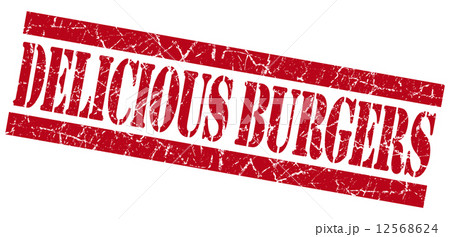 Delicious burgers grunge red stamp Delicious burgers grunge red stamp 12568624