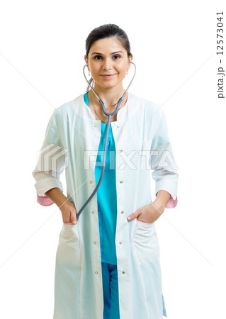 doctor woman with hands in pockets isolated 12573041