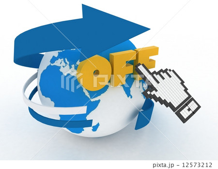 Earth globe and hand cursor on a word "off". 3d illustration of internet world wide web concept 12573212
