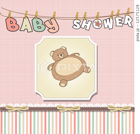 romantic baby girl announcement card with teddy bear 12575128
