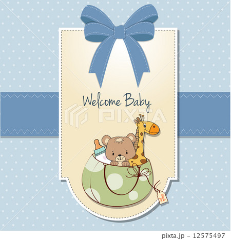 new baby announcement card with bag and same toys 12575497