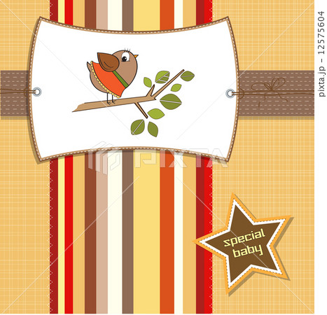 welcome baby card with funny little bird 12575604