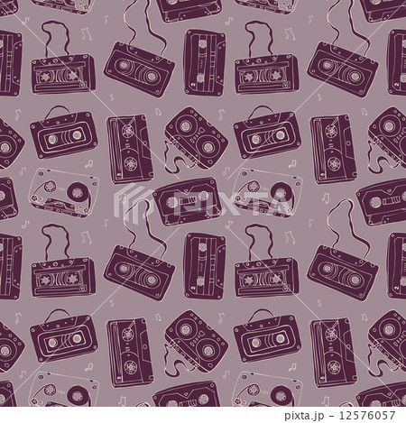 Audio cassette. Seamless pattern. 12576057