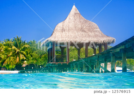 Island in ocean, overwater villa Island in ocean, overwater villa 12576915