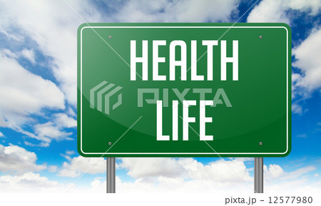 Health Life on Green Highway Signpost. 12577980