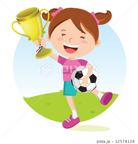 Soccer girl holding gold trophy Soccer girl holding gold trophy 12578128