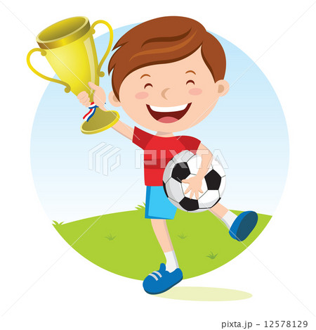 Soccer boy holding gold trophy 12578129